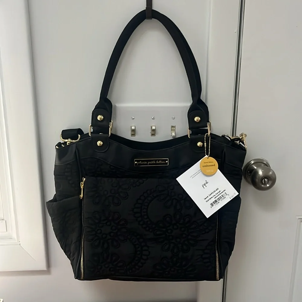 Petunia Pickle Bottom Central Park North Embossed City Carryall Diaper Bag,NWT